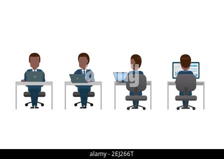 Set of office workers with computer notebook flat design vector illustration Stock Vector