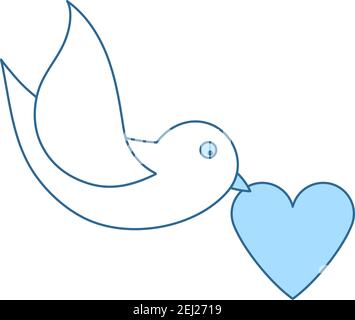 Dove With Heart Icon. Thin Line With Blue Fill Design. Vector Illustration. Stock Vector