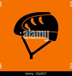 Climbing Helmet Icon. Black on Orange Background. Vector Illustration. Stock Vector