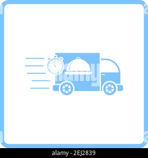 Fast Food Delivery Car Icon. Blue Frame Design. Vector Illustration. Stock Vector