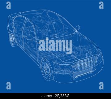 Electric Car With Chassis. Vector rendering of 3d Stock Vector