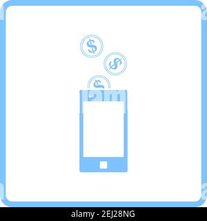 Golden Coins Fall In Smartphone Icon. Blue Frame Design. Vector Illustration. Stock Vector