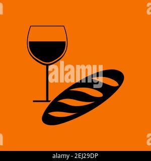 Easter Wine And Bread Icon. Black on Orange Background. Vector Illustration. Stock Vector