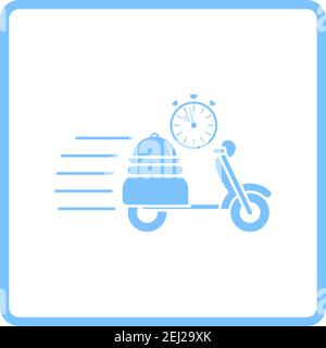 Restaurant Scooter Delivery Icon. Blue Frame Design. Vector Illustration. Stock Vector