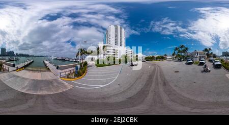 360 degree panoramic view of 360 vr photo Miami Beach marina boat ramp and kayak launch