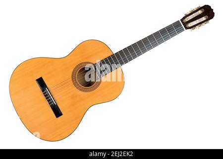 Classical acoustic six-string guitar isolated on white background Stock Photo