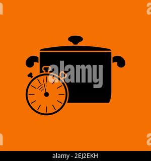 Pan With Stopwatch Icon. Black on Orange Background. Vector Illustration. Stock Vector