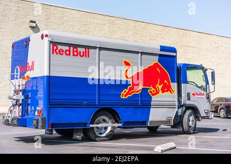 Oct 5, 2020 Sunnyvale / CA / USA - Red Bull truck making deliveries in South San Francisco Bay Area; Stock Photo