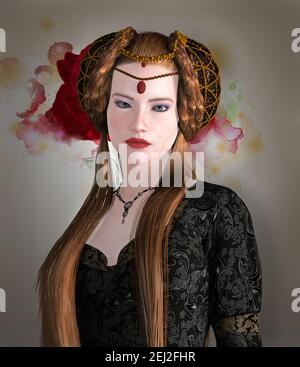 Portrait of an aristocratic medieval redhead Stock Photo