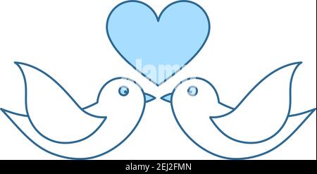 Dove With Heart Icon. Thin Line With Blue Fill Design. Vector Illustration. Stock Vector