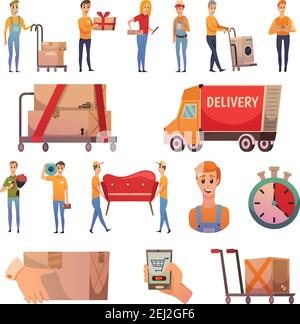 Courier secure delivery service orthogonal icons collection with parcels dispatch transportation and handling equipment isolated vector illustration Stock Vector