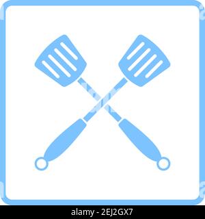 Crossed Frying Spatula. Blue Frame Design. Vector Illustration. Stock Vector