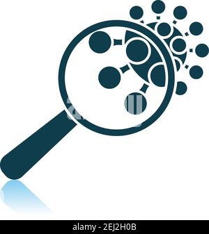 Magnifier Over Coronavirus Molecule Icon. Shadow Reflection Design. Vector Illustration. Stock Vector