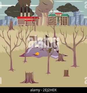 Environmental pollution man-made disastrous problems orthogonal poster with household garbage piles and industrial waste vector illustration Stock Vector