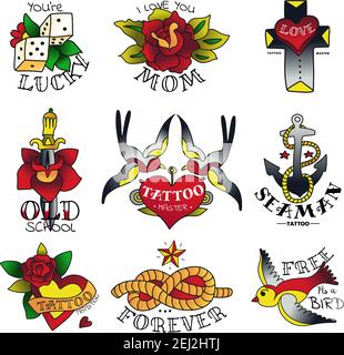 Vetor do Stock: Old school tattoo symbols, heart, knife, knot