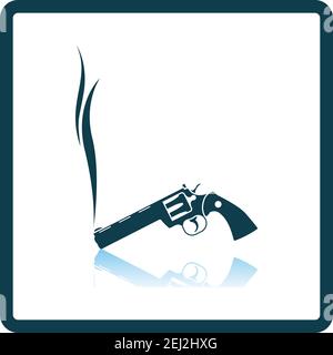 Smoking Revolver Icon. Square Shadow Reflection Design. Vector Illustration. Stock Vector