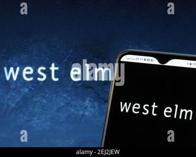 In this photo illustration a West Elm company logo displays on a smartphone Stock Photo