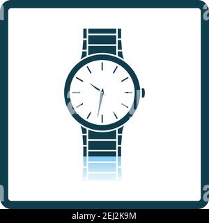 Business Woman Watch Icon. Square Shadow Reflection Design. Vector Illustration. Stock Vector