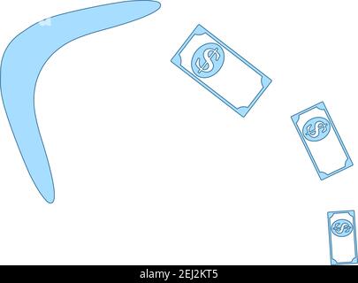 Cashback Boomerang Icon. Thin Line With Blue Fill Design. Vector Illustration. Stock Vector