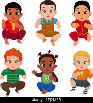 Baby international set with different races and nationalities symbols flat isolated vector illustration Stock Vector