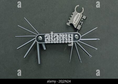 Multi tool for bicycle  isolated on a grey studio background Stock Photo