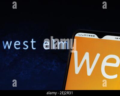 In this photo illustration a West Elm company logo seen displayed on a smartphone. Stock Photo