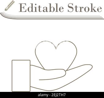 Hand Present Heart Ring Icon. Editable Stroke Simple Design. Vector Illustration. Stock Vector