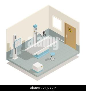 Hospital radiology unit medical equipment for diagnostics therapy and disease treatment isometric view vector illustration Stock Vector