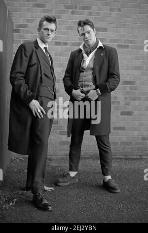 Teddy Boys gather outside a pub in Luton , UK Stock Photo