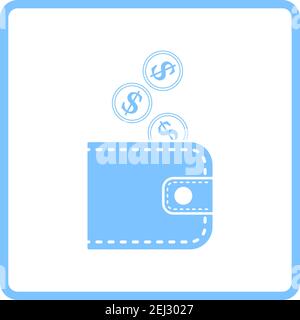 Golden Coins Fall In Purse Icon. Blue Frame Design. Vector Illustration. Stock Vector