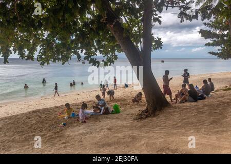 Amazing paradise Alona beach with palms in Bohol Panglao island, Philippines Stock Photo