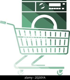 Shopping Cart With Washing Machine Icon. Flat Color Ladder Design. Vector Illustration. Stock Vector