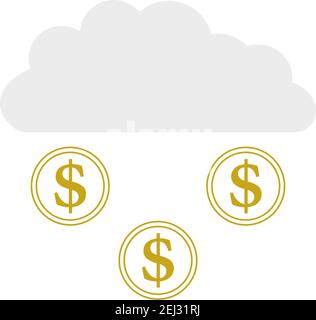 Coins Falling From Cloud Icon. Flat Color Design. Vector Illustration. Stock Vector