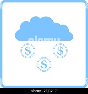 Coins Falling From Cloud Icon. Blue Frame Design. Vector Illustration. Stock Vector