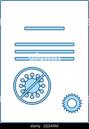 No Coronavirus Certificate Icon. Thin Line With Blue Fill Design. Vector Illustration. Stock Vector