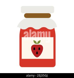 Strawberry jam jar. Simple food icon in trendy style isolated on white background for web apps and mobile concept. Vector Illustration. EPS10 Stock Vector