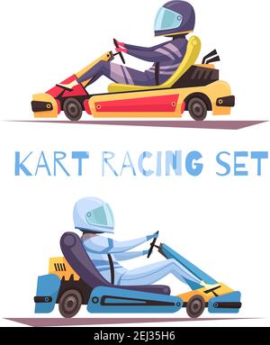 Kart racing icons set cartoon vector. Car road. Go sport Stock Vector ...