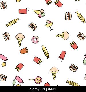 Simple Food and Drink Icon Seamless Pattern Background. Vector Illustration Stock Vector