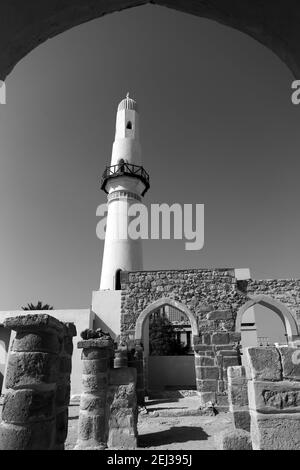 Monochrome, black and white image of Al Kamis Mosque, the oldest mosque in the Kingdom of Bahrain Stock Photo