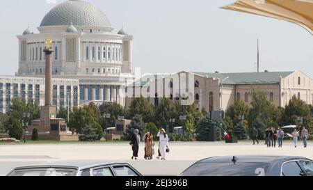 GROZNY, THE CHECHEN REPUBLIC OF ICHKERIA, CAUCASUS, RUSSIA - 6 SEPTEMBER 2019: Day of Civil Concord and Unity celebration, capital, The Heart of Chech Stock Photo