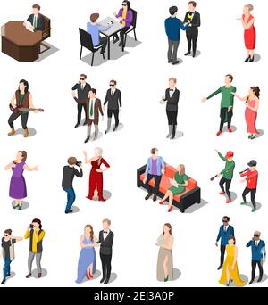 Talents and awards tv shows isometric icons set of isolated human characters of actors hosts and celebrities vector illustration Stock Vector