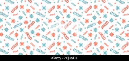 Vector floral pattern in flat style with flowers and leaves. Delicate, spring floral pastel color background Stock Vector