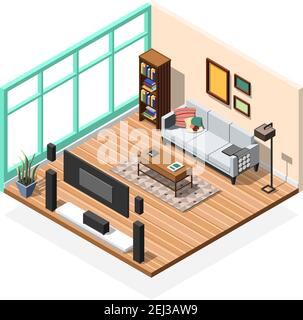 Isometric composition of hotel rooms design interior with staff and ...