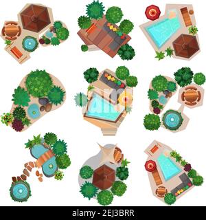 Outdoor furniture top view icons vector set Stock Vector Image & Art ...