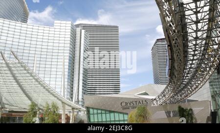 LAS VEGAS, NEVADA USA - 7 MAR 2020: Futuristic CityCenter casino complex in sin city. Modern luxury unincorporated urban skyline. Contemporary metropo Stock Photo