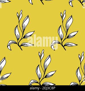 Seamless patern for textile floral elements on yellow background Stock Vector