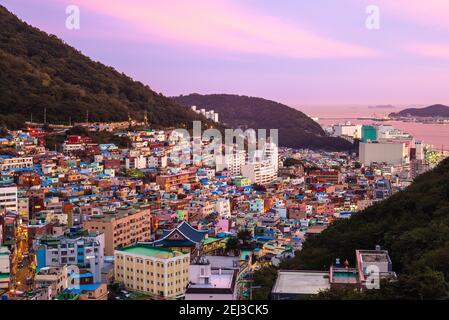 Gamcheon Culture Village in Busan, South Korea at night Stock Photo