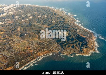 Aerial view of Tateyama city, Minamiboso city, south Boso Peninsula, Chiba Prefecture, Japan. Stock Photo