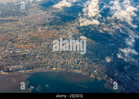 Aerial view of Tateyama city, Minamiboso city, south Boso Peninsula, Chiba Prefecture, Japan. Stock Photo