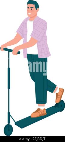 Smiling man on e-scooter flat color vector detailed character Stock Vector